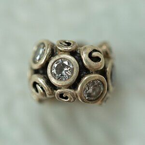 PANDORA Retired Sterling Silver Swirlies Bead with Clear Zirconia, 925 ALE Stamp